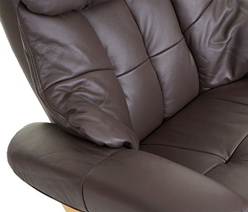 Robas Lund Relaxsessel Calgary XXL mit Hocker, bis 180 kg belastbar, Echtleder braun, Gestell Holz natur