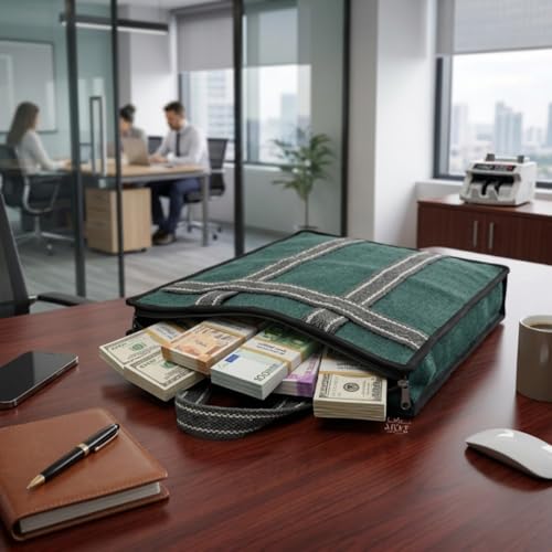 Image of Cash Bag with Zipper & Extra Compartment | Money Collection, Jewellery & Document Organizer Bag | Secure Storage Pouch for Cash, Cheques, Receipts & Valuables,12x5.5x16 Inch