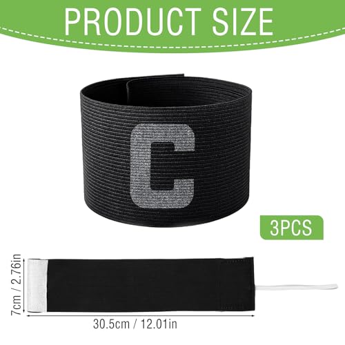 Tyqour 3 Pcs Captain Arm Bands for Soccer, 12.01 X 2.76 Inch Soccer Captain Armband Adjustable Soccer Captain Armband, Football Accessories for Adult Youth Soccer Team (Black) - Thumbnail 2