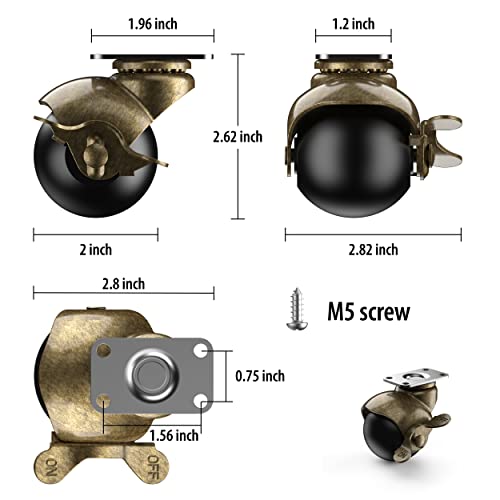 2 Inch Antique Brass Ball Casters, Vintage Furniture Caster Wheels, Swivel Spherical Caster, Ball Casters Set Of 4 For Furniture, Sofa, Coffee Table, Cabinet, Kitchen Cart #TOP1