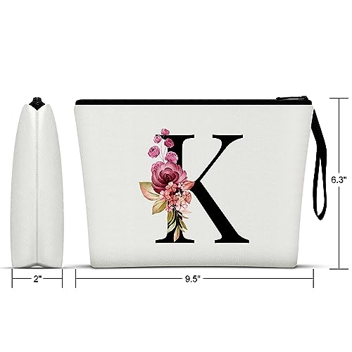 Image of Vavabox A-Z Personalized Makeup Bag, Birthday Gifts for Women Mom, Gifts for Best Friend, Bride Bridesmaid Cosmetic bag (K, 01-White)