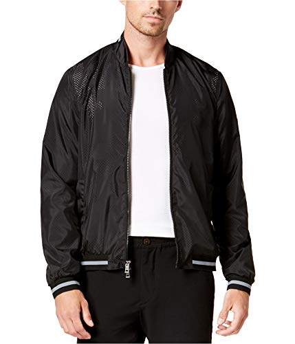 Michael Kors Mens Perforated Bomber Jacket, Black, Medium