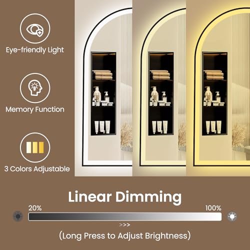 40''x30'' Arched LED Bathroom Mirror with Lights, Lighted Mirrors for Bathroom Wall, Anti-Fog, 3 Colors Dimmable, Memory Function, Backlit + Front Lit, Waterproof, Shatter-Proof, Black Framed Arched by Bonadays - Used condition - Image 5