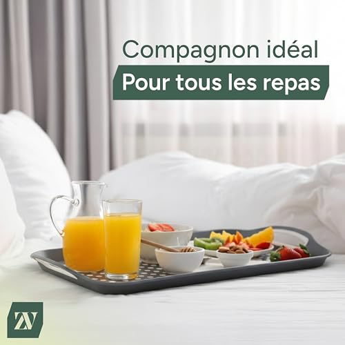 Zuvo Lot de 2 Plateaux de Service Antidérapants avec Poignées | Léger, Durable & Facile à Nettoyer | pour Tous Types d'Aliments & Boissons | Caoutchouc à Haute Adhérence | Gris – vue 4