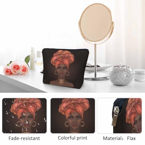 Makeup Bag African American Woman Makeup Bags For Purse Pouch, Black African Woman Sexy Lips And Turban Travel Toiletry Bag Cosmetic Bag Makeup Bags Flax Makeup Organizer Bag Pencil Pouch - Image 6