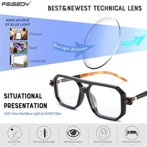 Image of FEISEDY Vintage Square Blue Light Blocking Reading Glasses Women Men B0090