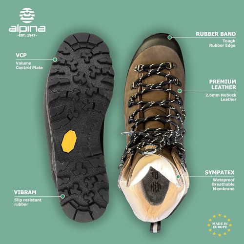 Alpina NEPAL Premium Men’s Mountaineering Boots – Nubuck Leather Sympatex Waterproof Hiking Boots with Slip Resistant Sole, VCP Fit System, E-Foam Cushioning, Crampon Compatible, Handmade in Europe3