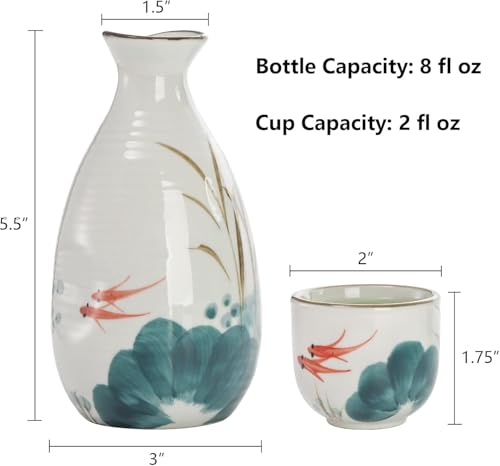 Tebery 5 Pieces Ceramic Japanese Sake Set Soju Tea Set, Porcelain Sake Tokkuri Bottle 8 fl oz and 2 fl oz Sake Ochoko Cups