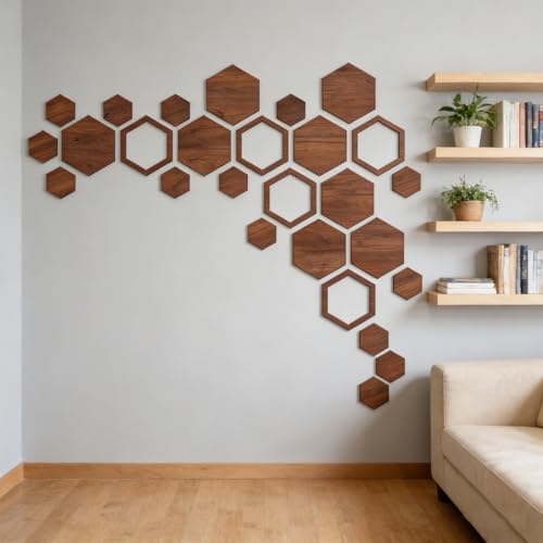 Decoración de pared hexagonal de madera Qury con pegatinas 3D de panal 6