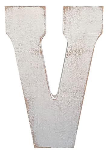 ABELOTS Large Wood Letter Distressed White Wash Alphabet Wall Décor Monogram Letter Alphabet Letters Free Standing Letters Wall Letters (V)