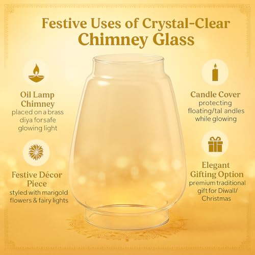 Image of Chimney for Hurricane Lantern | Cover for Diya, Lamp & Lantern | Wind Protector Chimney for Akhand Jyot, Candle Holders (Glass Cover Only, Without Diya) (Clear, 6 cm Bottom Dia)