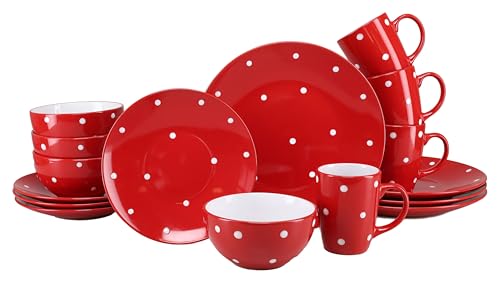 CreaTable, 24595, Serie Polka Dots Rot-Weiss, 16-teiliges Geschirrset...