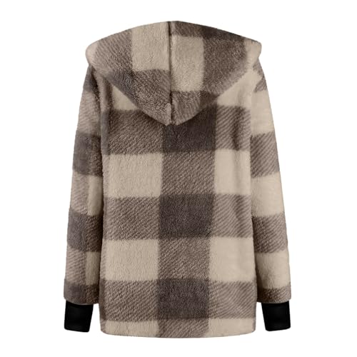 Plaid Sherpa Jacket Women Casual Comfy Open Front Hooded Fleece Jacket Cozy Teddy Bear Coat Fuzzy Oversized Cardigan4