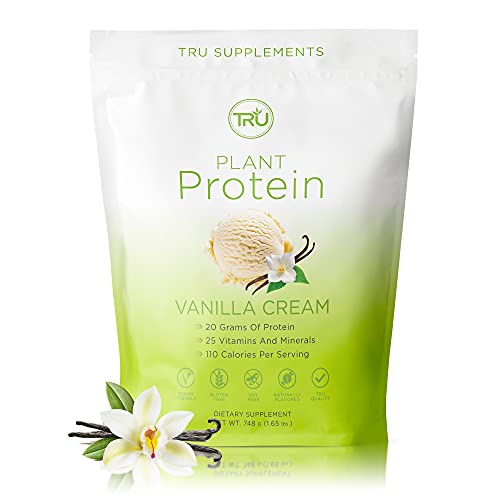 TRU Plant Based Protein Powder, BCAA, EAA, 20g Vegan Protein, 100 Calories, 27 Vitamins, No Artificial Sweeteners 25 Servings (Vanilla)