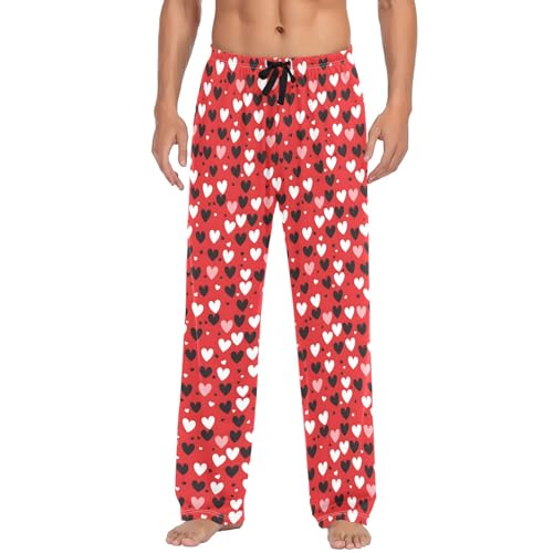 Mens Cotton Pajama Pants Sleep Lounge Pj Bottoms Sleepwear with Pockets Drawstring S White Black Hearts2