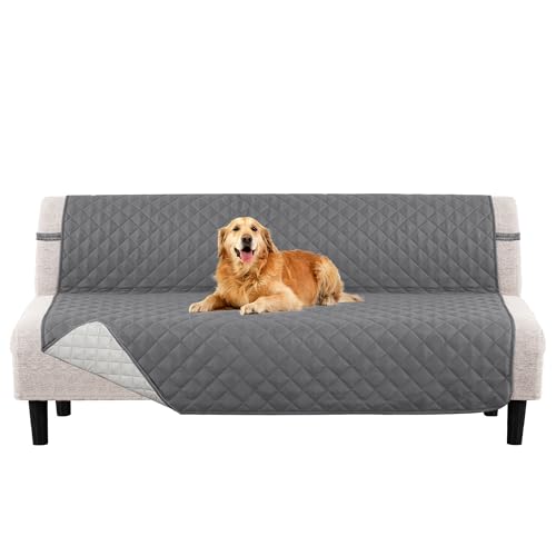 PrinceDeco Futon Slipcover Armless Futon Bed Cover Furniture Protector with Elastic Bottom Reversible Quilted Couch Cover Width Up to 70" Water Resistant Couch Cover for Pets,Grey