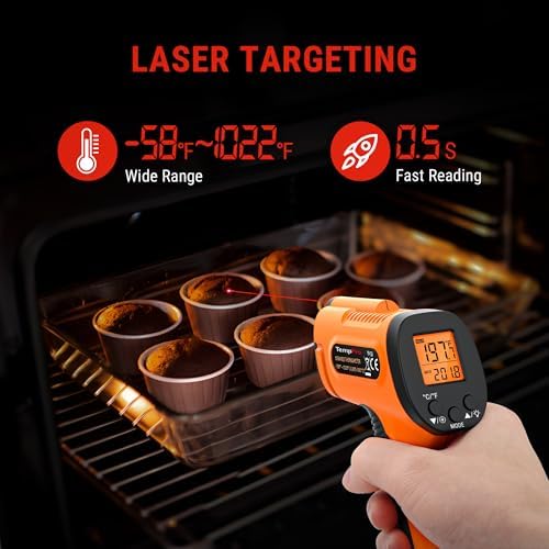 TempPro TP30 Infrared Thermometer Gun, Laser Thermometer for Cooking, Pizza Oven, Griddle, Engine, HVAC, Temperature Gun with Adjustable Emissivity & Max Measure -58°F ~1022°F, Gift for Dad Husband - View 5