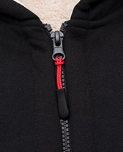 Thcreasa Zip Up Hoodie For Boys Sherpa Fleece Lined Long Sleeve Solid Winter Hooded Sweatshirts Black L(10/12) #TOP4