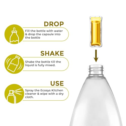 Image of Ecosys 1L Kitchen Cleaner Capsules With Refillable Spray Bottle |Eco-Friendly Cleaner for Kitchen Surface, Mixer, Grinder, Exhaust Fan, Chimney |Effective Kitchen Cleaner-Pack of 1|1 Pack =1L