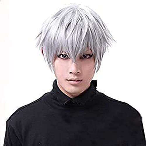 Masque 3D Tokyo Ghoul de Cosplay Ken Kaneki - Déguisement Halloween en Cuir PU Réglable à Fermeture Éclair Avec Cache-Œil Amovible et Perruque pour Adultes