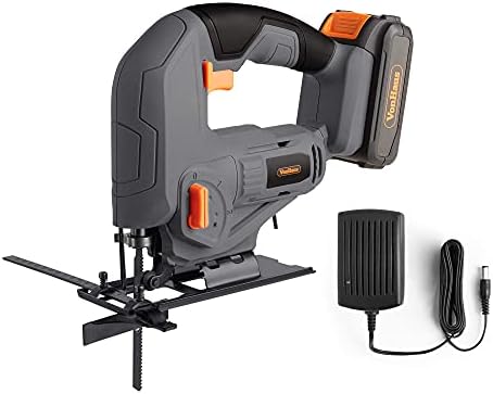 VonHaus E-Series Cordless Jigsaw Handheld 18V Electric Jigsaw with 3 Stage Pendulum Action Rechargeable Batteries 2.0 Ah Battery and Charger Included