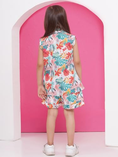 Image of AJ DEZINES Kids Clothing Floral Printed Pure Cotton Top Shorts With Jacket Cord Set for Girls