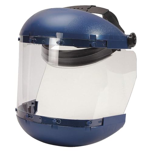 Sellstrom Face Shield Dual Crown Safety Mask for Men and Women, Clear Tint, Polycarbonate Crown, Chin Guard, Large Anti-Fog Window, Ratchet Headgear, ANSI Z87.1, S38140