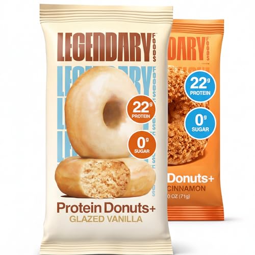 Legendary Foods Protein Donuts Variety Pack - Glazed Vanilla & Crumbly Cinnamon - High Protein Low Carb Keto Friendly Snacks with 22g Protein and Zero Sugar per Donut