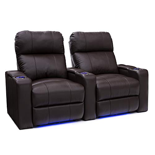 Seatcraft Julius - Big & Tall - Home Theater Seating - Living Room - 400 lbs Capacity - Italian Leather - Power Recline - Powered Headrest - USB Charging, Cupholders, Arm Storage, Row of 2, Brown