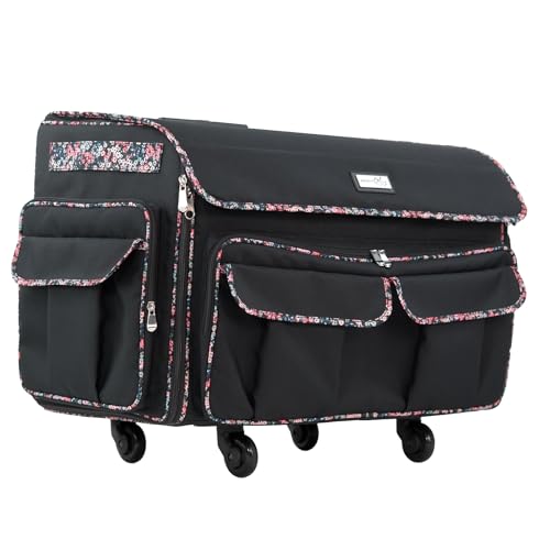 Everything Mary XXL Rolling Sewing Machine Case – Black Floral