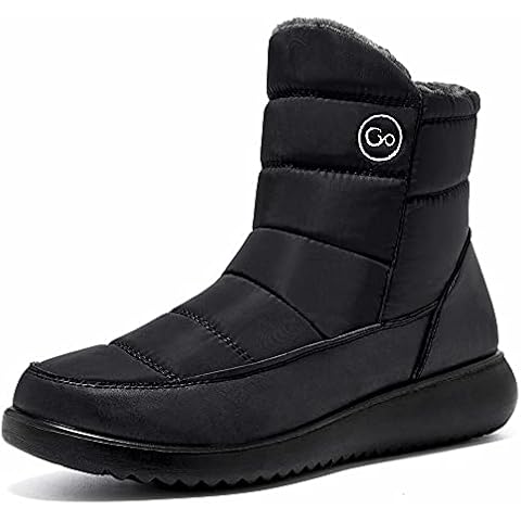 Women Winter Snow Boots Waterproof: Black 7.5 Warm Mid Calf Boots for Women with Fur Lined - Comfortable Outdoor Slip On Booties Anti-Slip Cover
