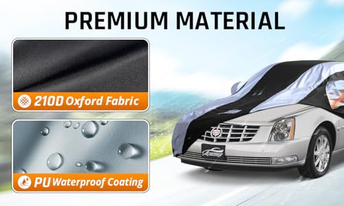 Image of Car Cover Waterproof All Weather with Silver Strip Design, Custom Fit for DTS(2006-2011), XTS(2013-2019), CT6(2016-2020), DTS Accessory with Door Zipper & Windproof Straps