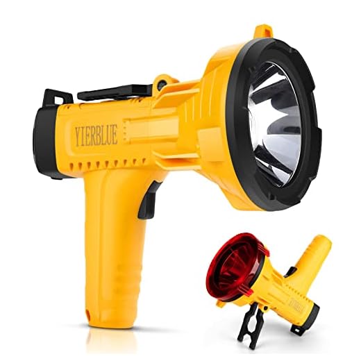 YIERBLUE Rechargeable Spotlight Flashlight 150000 High Lumen, IP66 Waterproof Spot Lights Outdoor Handheld, 20 Hours Long Lasting LED Large Flashlight with Foldable Stand and Detachable Red Filter
