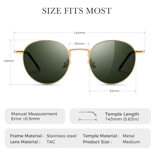 Image of SUNGAIT Ponderable Metal Round Sunglasses for Men Women Classic Vintage Polarized Circle Sun Glasses