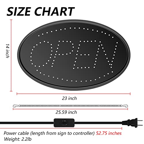 Meetuled Led Neon Open Sign 23” X 14” Electronic Billboard Bright Advertising Board Window Display Sign Flashing And Steady Light With Hang Chain For Business #TOP1