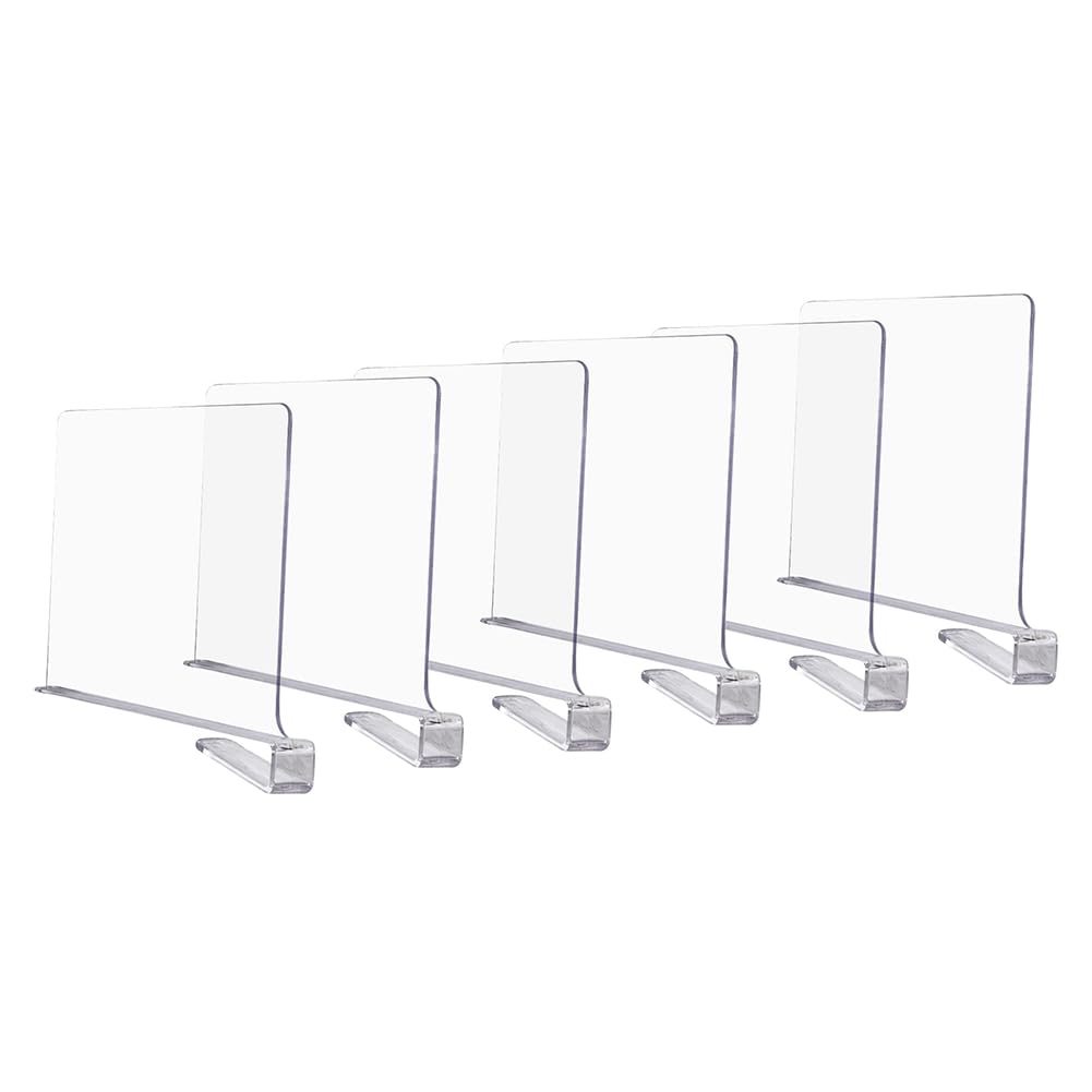 CTRLZS Transparent Shelf Dividers for Closet Organization - Wardrobe Organizer, Cupboard and Bookcase Partition Baffles 6 Pcs
