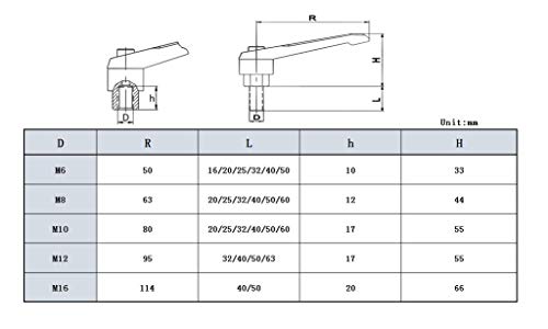 Miniatura 5 de Yudesun Sujeción Palanca Manija Máquina Perillas - M6 M8 M10 M12 Fijación Manija En Forma De L Palanca Máquina Ajustable Mano Agarre Rosca Interna Y Externa
