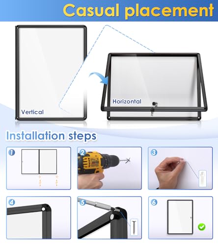 Image of SWANCROWN 26x20 in Enclosed Bulletin Board, Wall Magnetic Noticeboard 4xA4