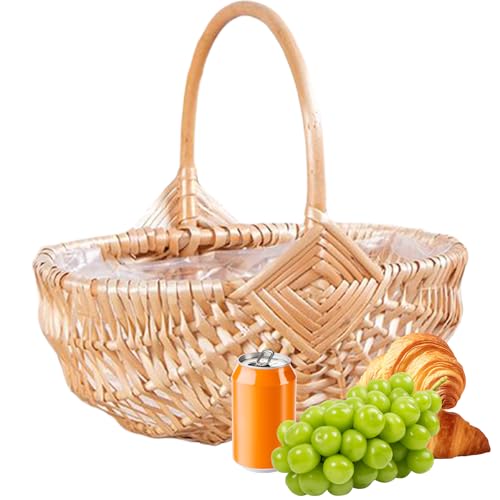 Picknickkorb aus gewebtem Weidengeflecht – robuste Aufbewahrungslösung mit Griff für Picknick, Camping, Garten, tragbar für Essen und Getränke | dekorativ