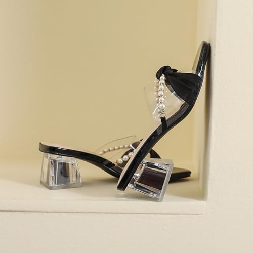 Women's Sparkling Pearl Square Toe Mid-Height Heels Clear Sandals Sexy Open Toe Slip-On Dress High Heels Sandals Prom Daily Classic Office Lady Work Sandals4