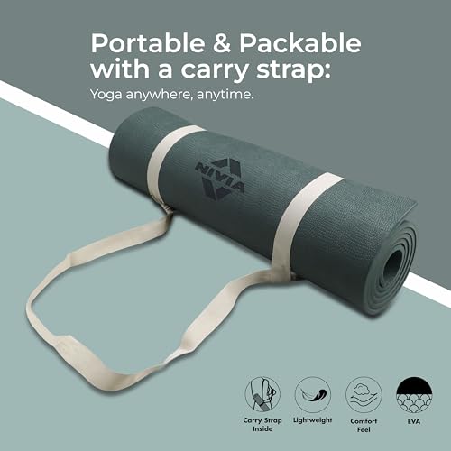 Image of Nivia Spark EVA Yoga Mat for Men & Women, 6 mm with Carry strap, Anti Skid, Exercise Mat for Home Workout, Foldable yoga mat, For Gym Exercise /Fitness (Bottle Green)