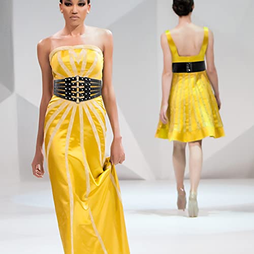 Lovful Womens Wide Elastic Corset Belt,Hollow Out Stretch Cinch Waist Belt,Faux Leather Dress Belt2