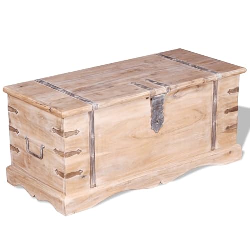 Gecheer Baúl de Almacenamiento de Madera Maciza de Acacia con Acabado Cepillado Blanco - 90x40x40 cm Modelo LYKXPDGRX-244053ES