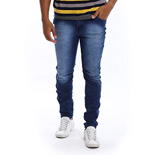 Calça Jeans Masculina Slim Manchada Azul Tamanho:38