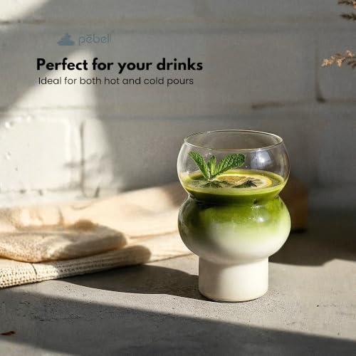 Image of PEBELLIFEWARE Viral Bubble Glass Tumblers (Set of 2) - Hand-Blown Borosilicate Clear Drinking Glasses 550ml for Coffee, Cocktail, Matcha & Smoothie - Microwave & Dishwasher Safe