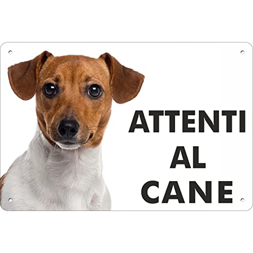 Pubblimania JACK RUSSELL cartello targa Attenti al Cane in metallo Alluminio Rigido, spessore 3mm (Cm 30x20)