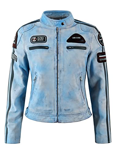 Veste en cuir véritable femme Blue Crust Smart Range rétro style motard