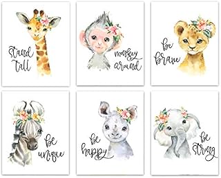 YouNique Designs Safari Animals Nursery Wall Art Prints, Set of 6, UNFRAMED, Elephant