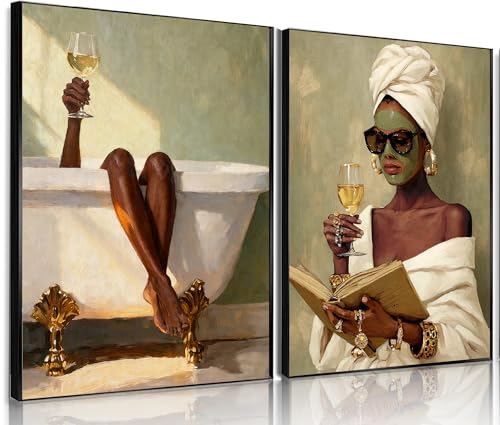 Image of Frimeeme Black Women Bathroom Wall Art,12x16 Inches, Unframed