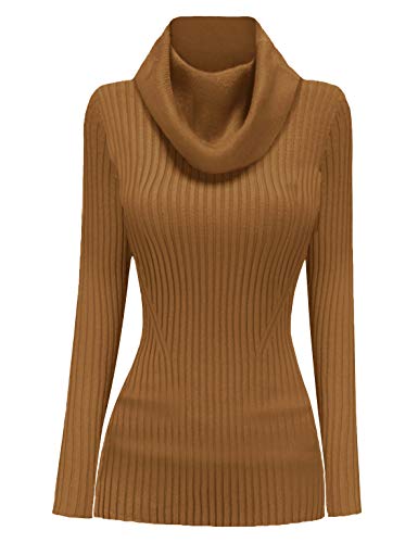 Image of v28 Women's Stretchable Cowl Neck Knit Long Sleeve Slim Fit Bodycon Sexy Sweater